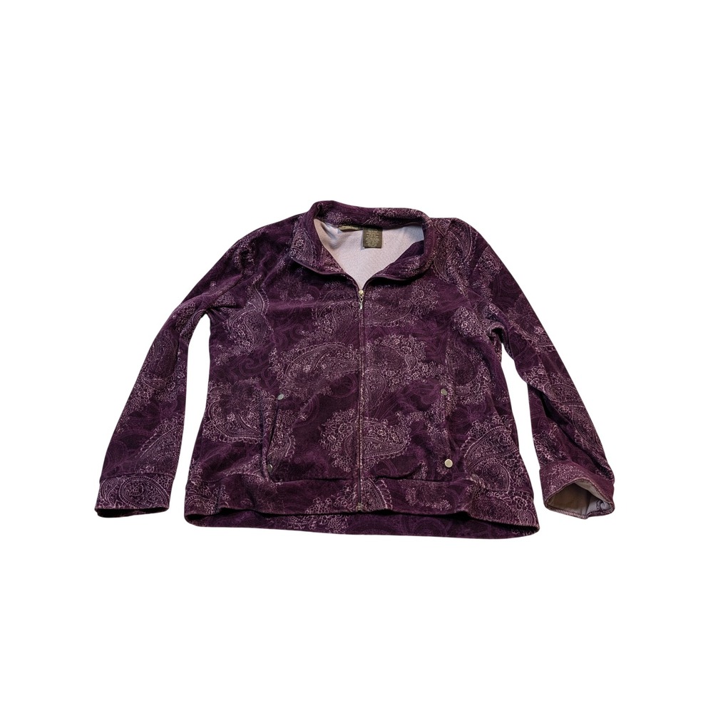 Jane Ashley Women Paisley Velour Full Zip Jacket L Purple